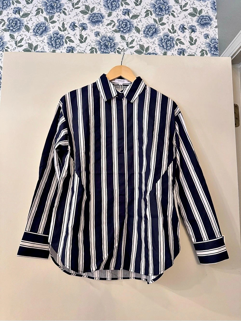 Chalme Australia Oversized Stripe Shirt Striped Button Down in Blue & White Size